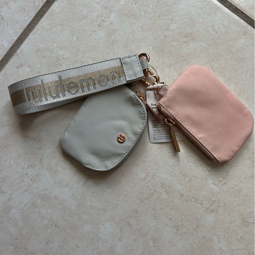 lululemon athletica Wristlet Keychain with Cream and Pink Pouches